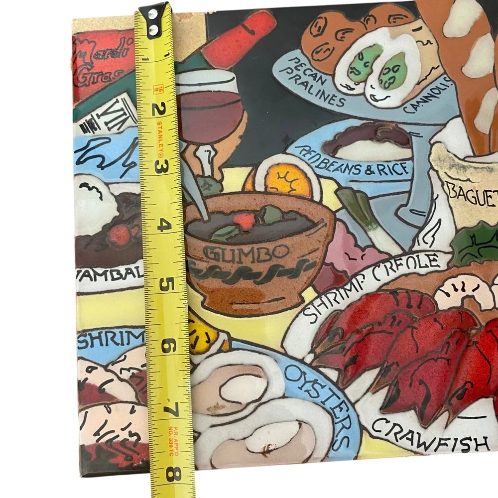 New Orleans 90s Gourmet Art Tile Trivet‎ Gumbo Crawfish Louisiana Mardi Gras 8